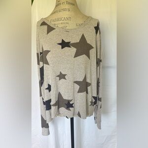 Buffalo Women’s Raw Hem Cropped Lightweight Sweater in Grey/Navy Star Sz XXL